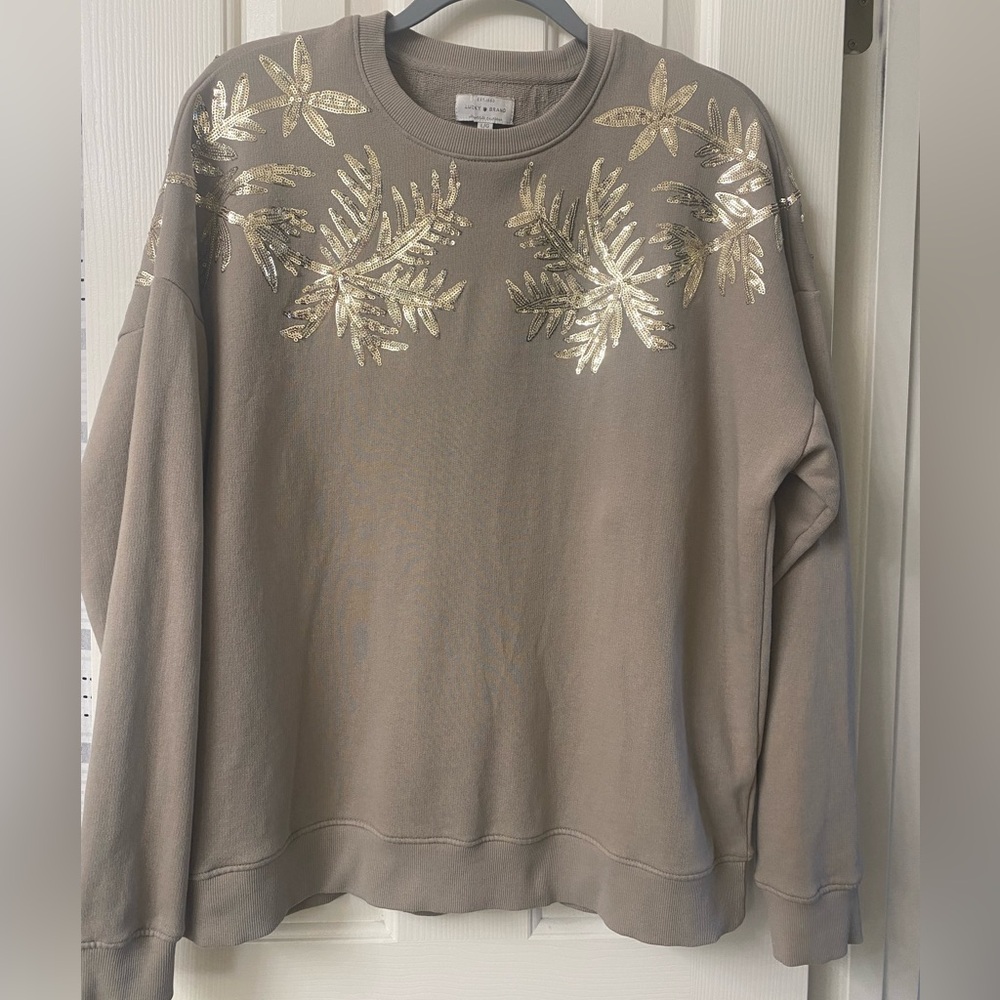 Lucky Brand Sweatshirt with Gold Floral Sequin Accents Size Large